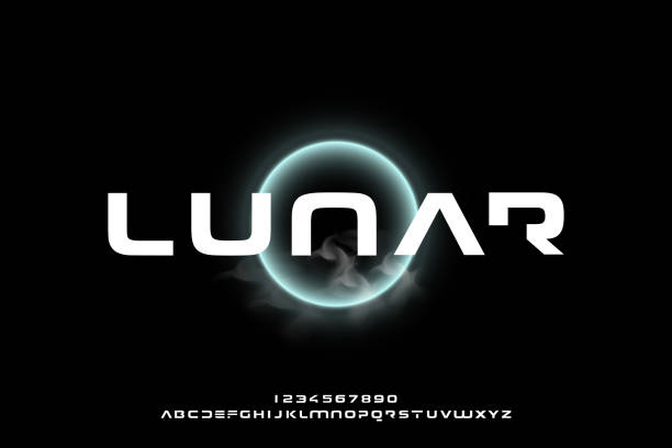 lunar, modern minimalist fütüristik alfabe font tasarımı - universe stock illustrations