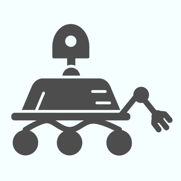 Lunar Rover solid icon. Moon exploration buggie with three wheels. World space week design concept, glyph style pictogram on white background, use for web and app. Eps 10. Lunar Rover solid icon. Moon exploration buggie with three wheels. World space week design concept, glyph style pictogram on white background, use for web and app. Eps 10 robot symbols stock illustrations