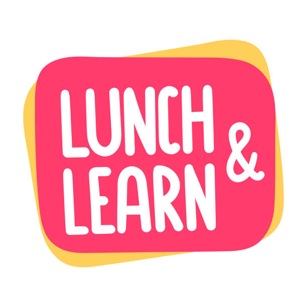 Lunch and learn. Vector illustration on white background. Badge icon. lunch stock illustrations
