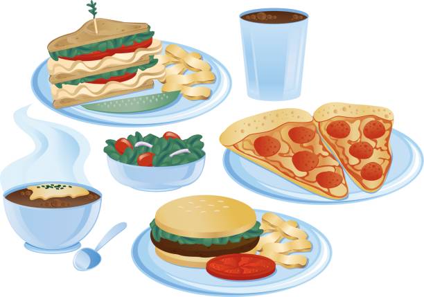 Lunch items vector art illustration