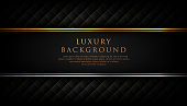 istock Luxury black stripe with gold border on the dark background. VIP invitation banner. Premium and elegant. 1293425583