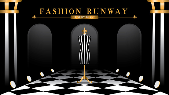 luxury fashion runway with vintage mannequin