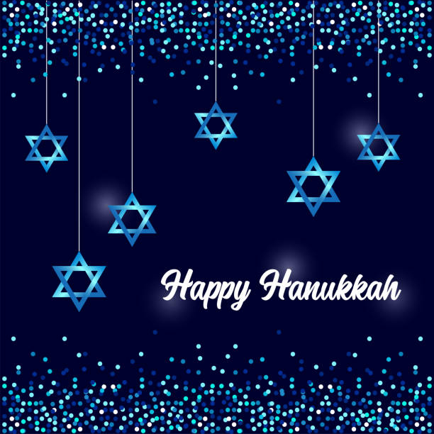 반짝임과 반짝이는 효과와 글자와 고급 축제 해피 하누카 배경 - hanukkah stock illustrations