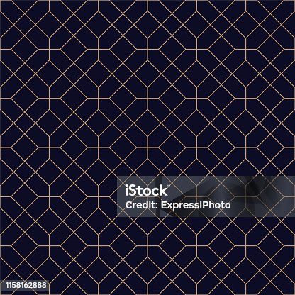 istock Luxury geometric seamless ornamental background. Grid repeatable golden pattern - elegant blue symmetry design. 1158162888