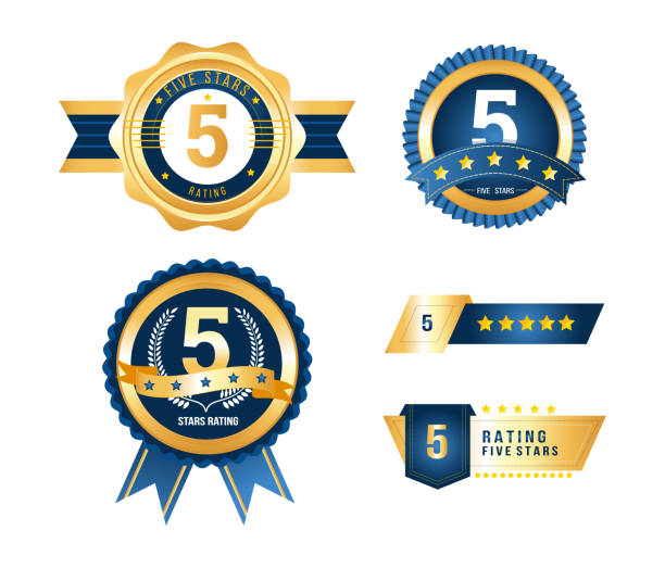Luxury gold badges quality labels premium set of 5 stars rating Luxury gold badges quality labels premium set of 5 stars rating, rating stamp, badge. Concept of feedback, reviews, voting for collecting statistics. Customer service rating on five-point scale vector luxury hotel stock illustrations