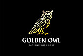 Luxury Golden Owl Bird Line Outline Logo Design Vector