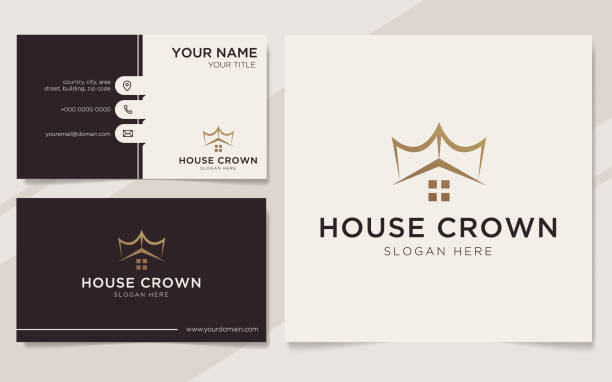 Luxury house crown logo and business card template Luxury house crown logo and business card template roofing business card stock illustrations