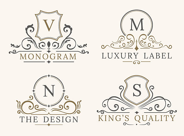 Luxury Logo Template. Shield Business Sign for Signboard. Monogram Identity Luxury Logo Template. Shield Business Sign for Signboard. Monogram Identity for Restaurant, Hotels, Boutique, Cafe, Shop, Jewelry, Fashion. Flourishes Vector Calligraphic Ornament Elements architecture borders stock illustrations