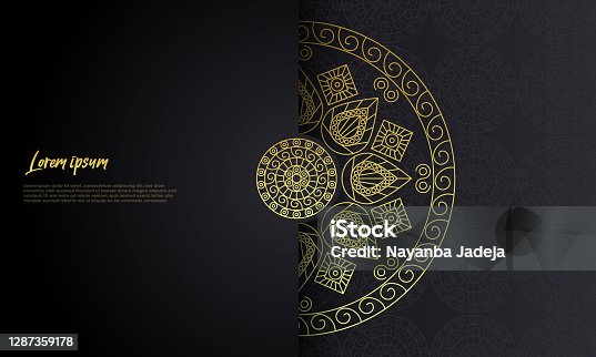 istock Luxury ornamental mandala design background in gold color 1287359178