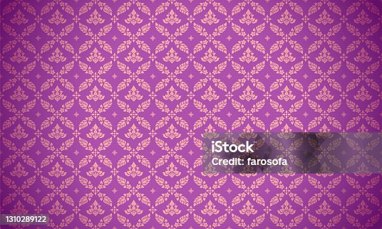 istock Luxury Thai pattern purple background vector illustration. lai Thai element pattern. Gold and purple theme 1310289122