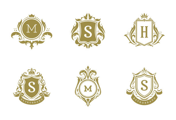 lüks vintage süs logosu monogram ibik şablonları tasarım seti vektör illüstrasyon - amblem stock illustrations