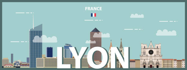 里昂城市景觀彩色海報。向量詳細插圖 - lyon 幅插畫檔、美工圖案、卡通及圖標