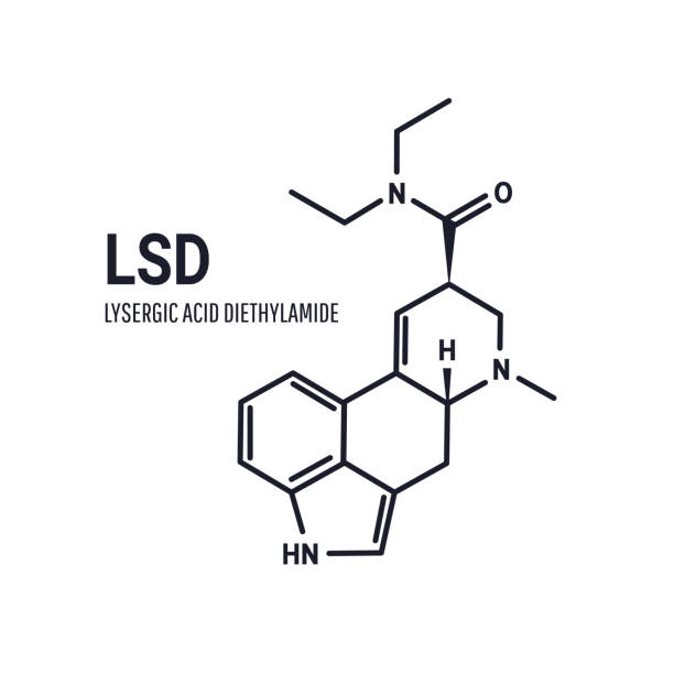 Lysergic acid diethylamide, LSD, also known colloquially as acid, structural chemical formula on white background Lysergic acid diethylamide LSD, also known colloquially as acid, structural chemical formula on white background acid stock illustrations