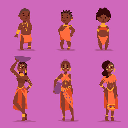 Maasai african people in traditional clothing happy person families vector illustration
