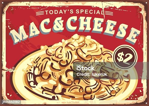 istock Mac and cheese retro restaurant advertisement 1414643182