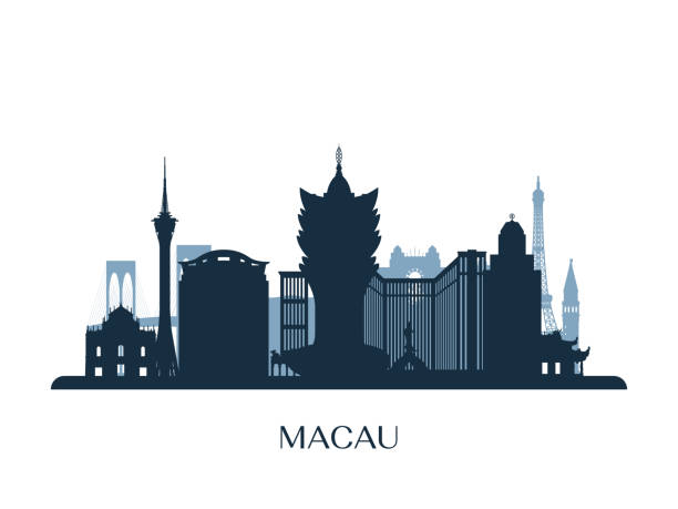 Macau skyline, monochrome silhouette. Vector illustration. Macau skyline, monochrome silhouette. Vector illustration. macao stock illustrations