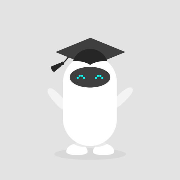 Machine learning. Graduated cute robot wearing a cap/ flat editable vector illustration, clip art Machine learning. Graduated cute robot wearing a cap/ flat editable vector illustration, clip art robot clipart stock illustrations