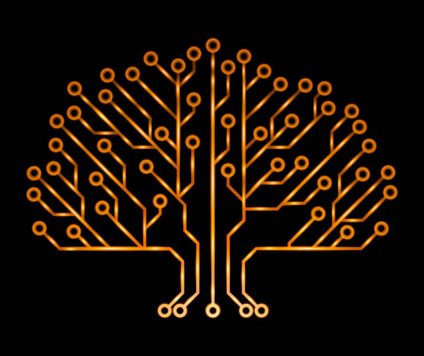 Machine learning icon. Artificial Intelligence. Technological background with a printed circuit board. vector art illustration