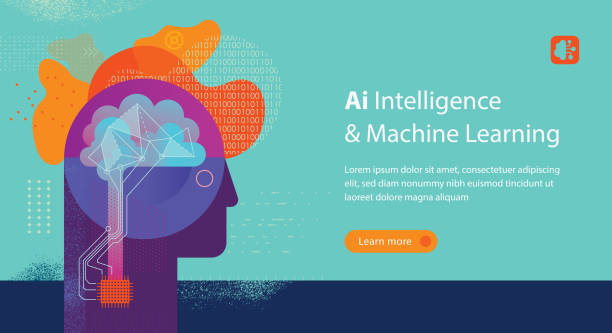 Machine Learning Web Banner Template Web banner template depicting artificial intelligence and machine learning concept including illustration, button, copy space text and some hand drawn elements. machine learning stock illustrations
