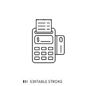 istock POS Machine Line Icon with Editable Stroke 1365370514