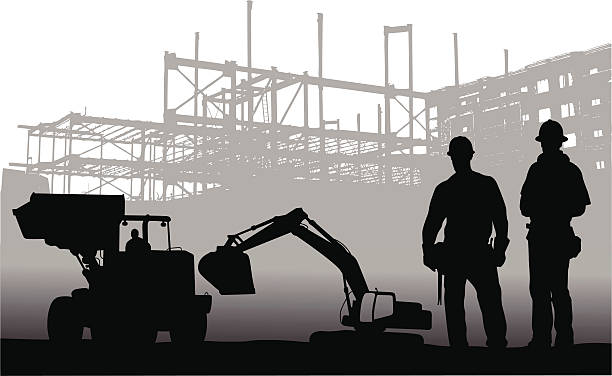 machinery vector silhouette - construction worker stock illustrations