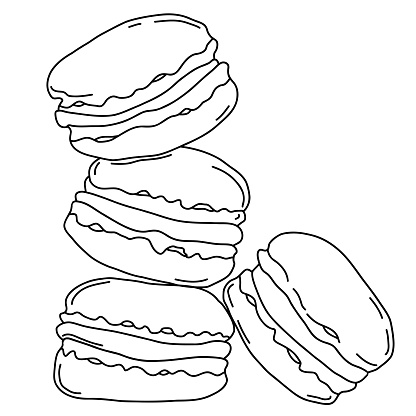 Macoroon cookies. large stack of desserts. Vector illustration. Linear outline drawing