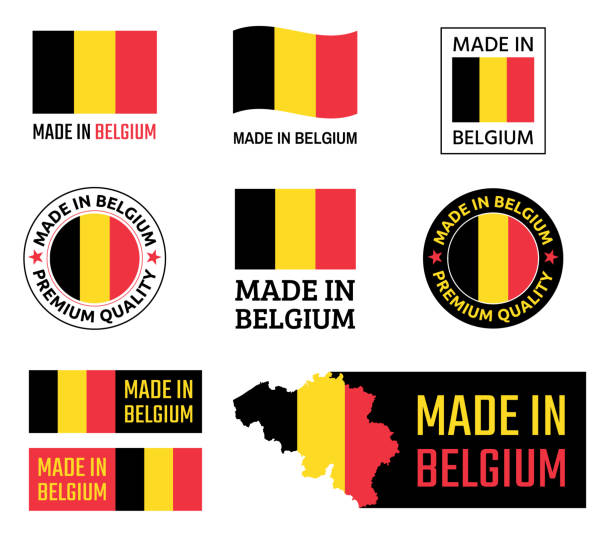 ilustrações de stock, clip art, desenhos animados e ícones de made in belgium labels set, belgian product emblem - belgium
