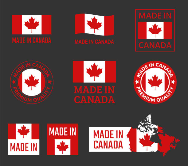 ilustrações, clipart, desenhos animados e ícones de feito no jogo do ícone de canadá, etiquetas canadenses do produto - serviço de bordo