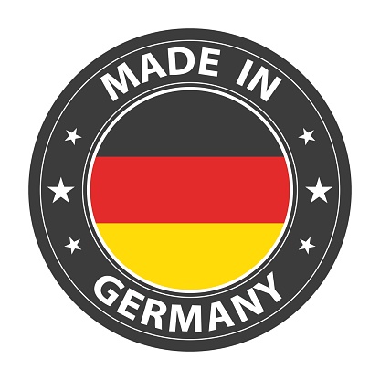 Made in Germany badge vector. Sticker with stars and national flag. Sign isolated on white background. clipart vector