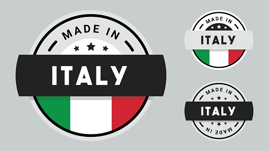 Made in Italy collection of ribbon, label, stickers, badge, icon and page curl with Italy flag symbol.