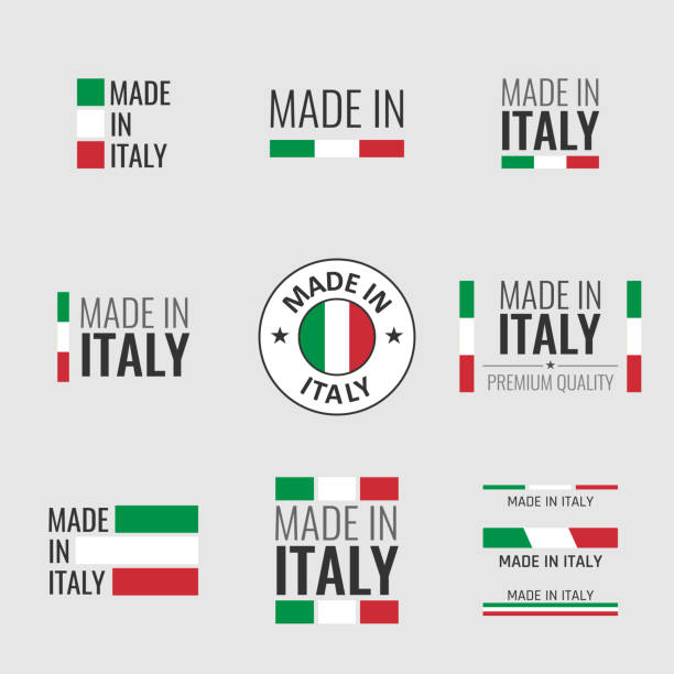 illustrazioni stock, clip art, cartoni animati e icone di tendenza di set etichette made in italy, emblema prodotto italiano - made in italy