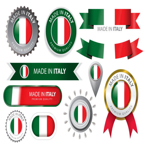 illustrazioni stock, clip art, cartoni animati e icone di tendenza di realizzata in italia, la bandiera italiana guarnizione (arte vettoriale) - made in italy
