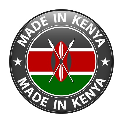 Made in Kenya badge vector. Sticker with stars and national flag. Sign isolated on white background.