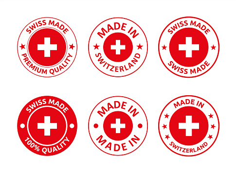Swiss made icon set, made in Switzerland product labels