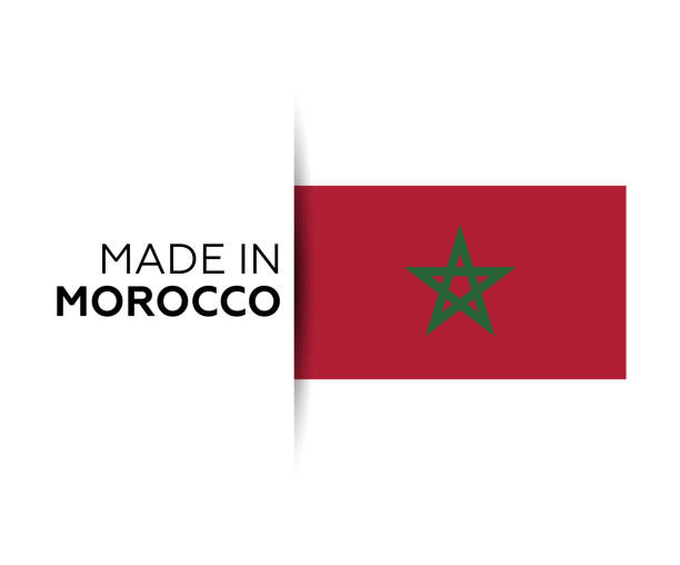 ilustrações de stock, clip art, desenhos animados e ícones de made in the morocco label, product emblem. white isolated background - marrakech desert