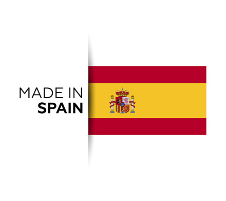 Made in the Spain label, product emblem. White isolated background