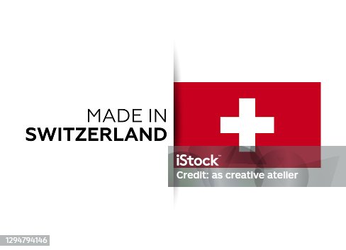 istock Made in the Switzerland label, product emblem. White isolated background 1294794146