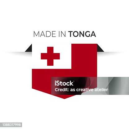istock Made in the Tonga label, product emblem. White isolated background. 1388317998