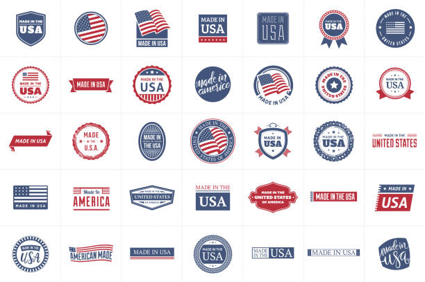 美國製造的標籤 - 美國製造 短語 插圖 幅插畫檔、美工圖案、卡通及圖標