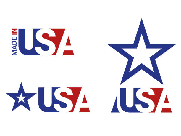 美國徽標、標籤和徽章向量集 - 美國製造 短語 插圖 幅插畫檔、美工圖案、卡通及圖標