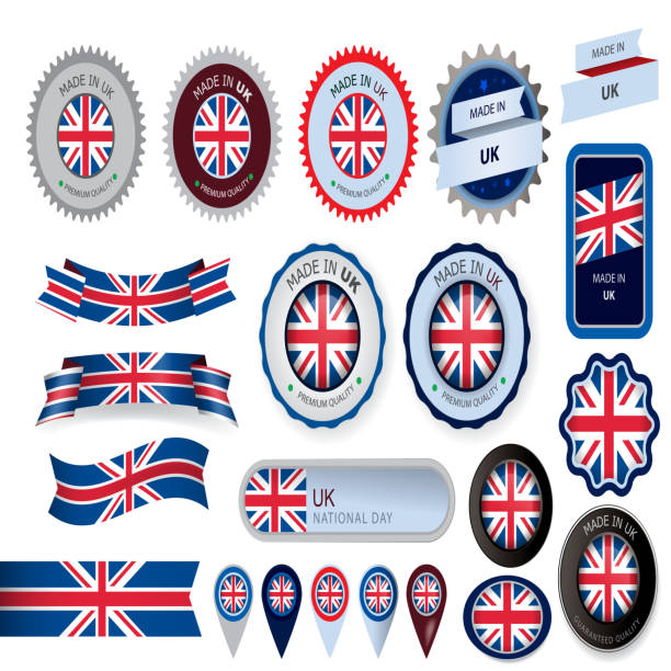 bildbanksillustrationer, clip art samt tecknat material och ikoner med made in uk seal, united kingdom flag (vector art) - english flag