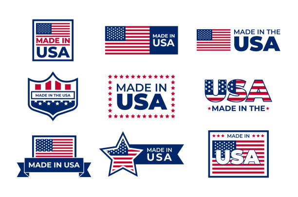 美國製造的徽章套裝 - 美國製造 短語 插圖 幅插畫檔、美工圖案、卡通及圖標