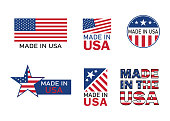 Made in usa icon for product. American flag emblem for guarantee label. Manufacturing in america sign with stars and red stripes. Best quality badge for design product. Proudly banner. vector