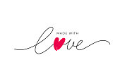 istock Made with love lettering with heart symbol. Hand drawn black line calligraphy. 1264408098