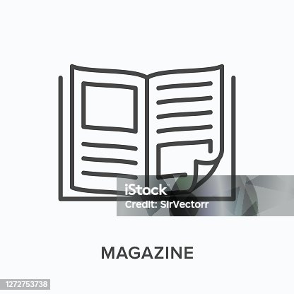 istock Magazine flat line icon. Vector outline illustration of news brochure, catalog page. Latest press thin linear pictogram 1272753738