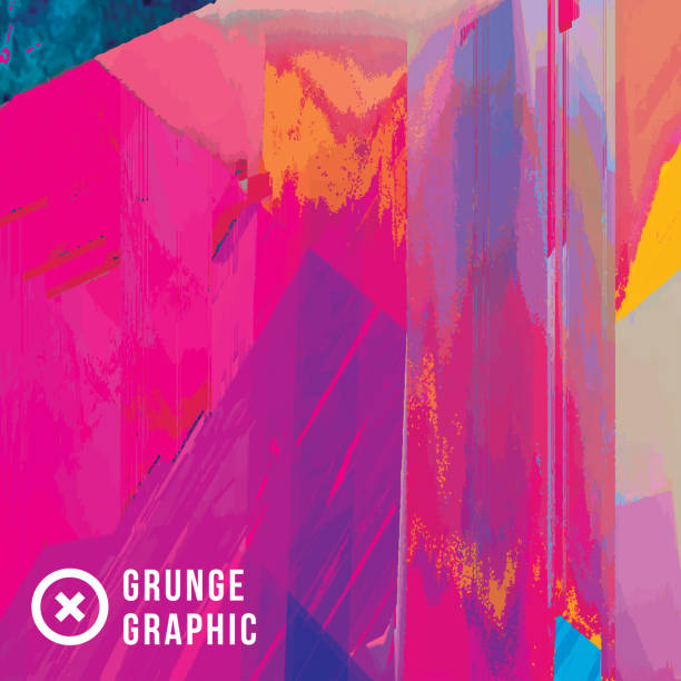 ilustrações, clipart, desenhos animados e ícones de magenta e amarelo glitch digital abstrata grunge background - fluorescente