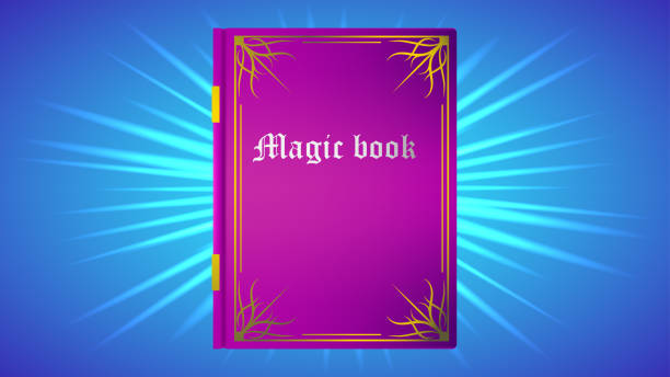 A magic book with an over with an inscription vector art illustration