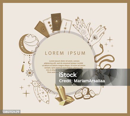 istock Magic Esoteric Beige Round logo template illustration,flyer,card,advertisment,Witchcraft,magic background for witches,wizard Ritual,Occultism Banner.Vector vintage collection element.Broadsheet Poster 1385112429