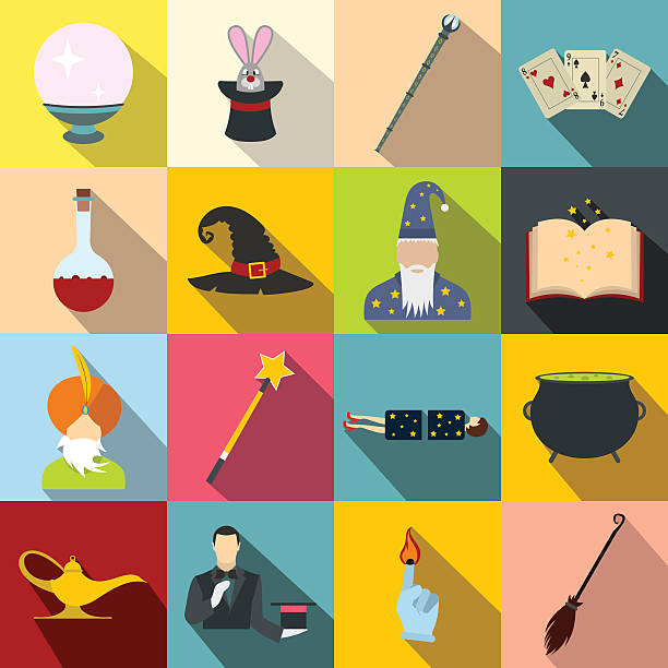 Magic flat icons set Magic flat icons set for web and mobile devices bunny poker stock illustrations
