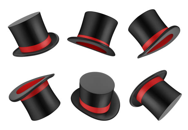 ilustraciones, imágenes clip art, dibujos animados e iconos de stock de sombrero mágico. ropa para mago o caballero vector realista sombrero superior - accesorio de cabeza